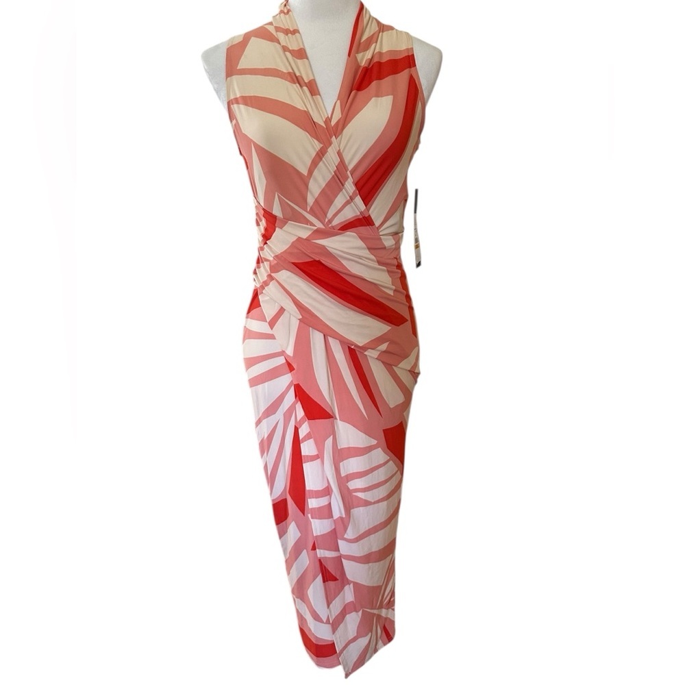 RACHEL ROY Small Pink Orange faux wrap Sleeveless Women’s Midi dress - Picture 3 of 13